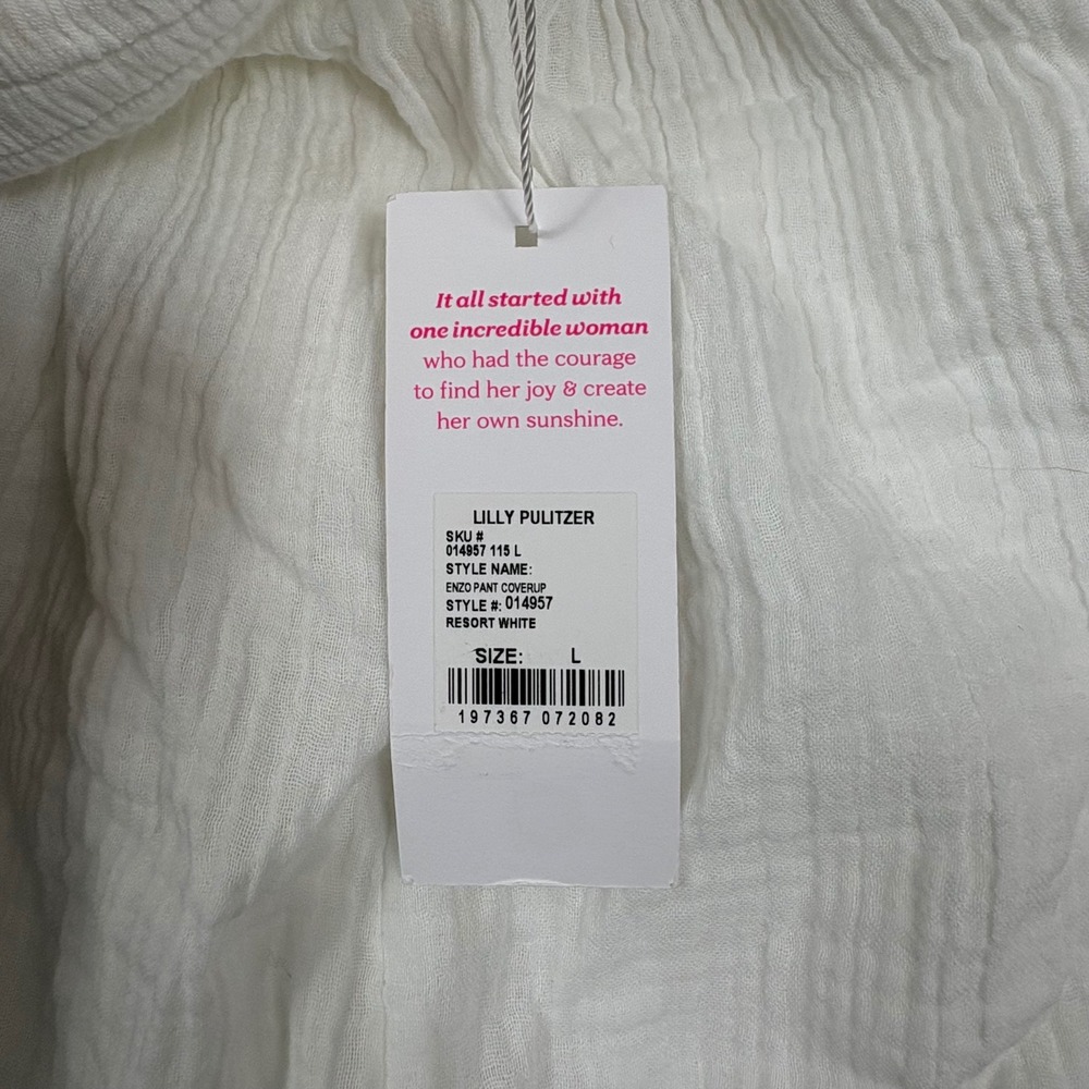 Lilly Pulitzer Enzo Pant Coverup Resort White Cotton Gauze Wide Leg Smocked L - Picture 5 of 11